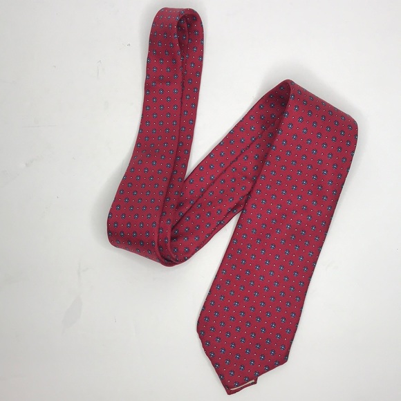 Vintage YVES Saints Laurent Red 100% Silk Print Neck Tie - Picture 1 of 6